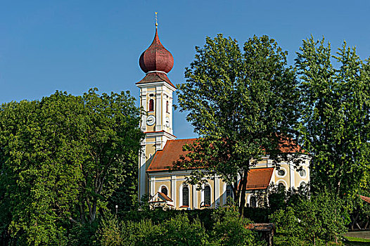 教堂,洋葱圆顶,上巴伐利亚,巴伐利亚,德国,欧洲