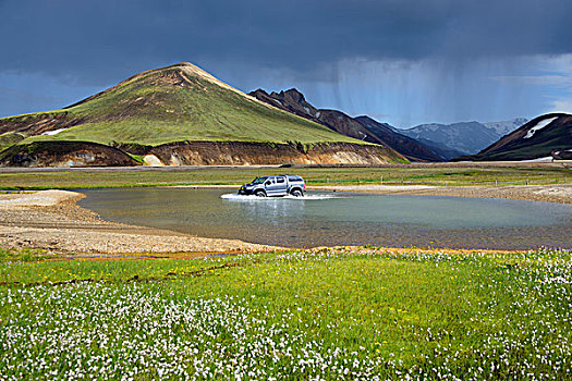 火山地貌,兰德玛纳,汽车,驾驶,冰河河道,国家公园,冰岛,欧洲