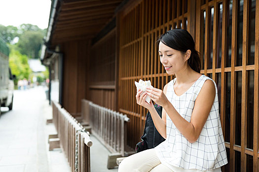 女人,日本人,吃,餐食