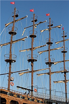 桅杆,帆,巨大,帆船,背景,蓝天