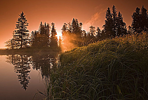 日出,漩涡,湖,赖丁山国家公园,曼尼托巴,加拿大