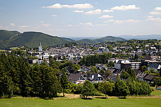 风景,上方,城镇,藻厄兰,北莱茵威斯特伐利亚,德国,欧洲