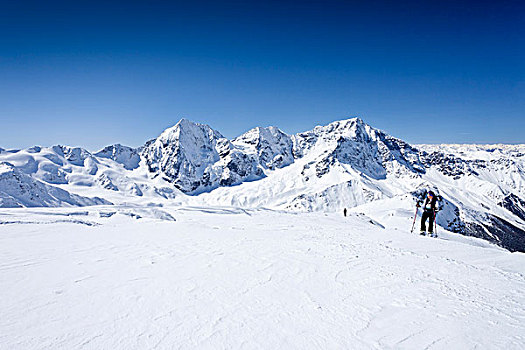 滑雪,攀登,山,奶奶,背影,冬天,南蒂罗尔,欧洲