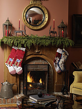 壁炉,客厅,装饰,圣诞装饰
