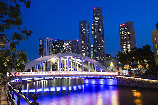 桥,金融区,黄昏,新加坡