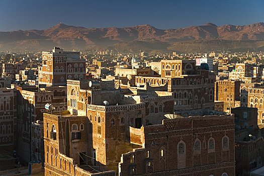 天际线,萨那,世界遗产,城市,也门