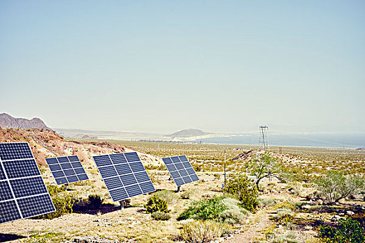 排,太阳能电池板,风景,科罗拉多河,远景,港口,内华达,美国