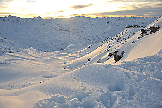 山,雪,清新,日落,滑雪胜地,法国