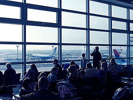 航空公司,乘客,等待,法兰克福,机场,黑森州,德国,欧洲