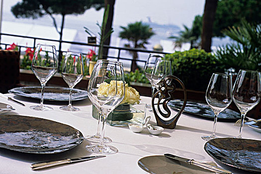 桌子,餐馆,棕榈树,树,美食,戛纳,法国,欧洲