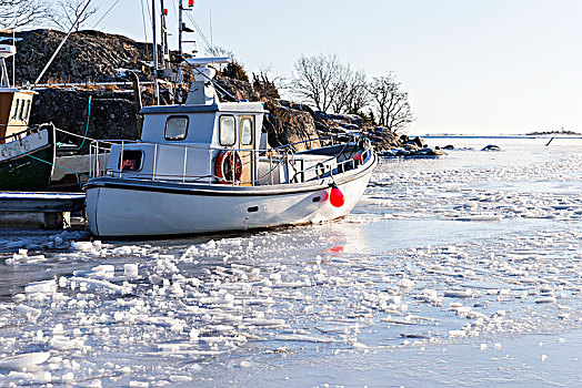 渔船,冰湖