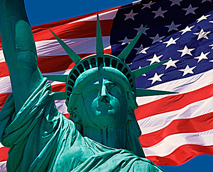 自由女神像,美国国旗,自由岛,纽约
