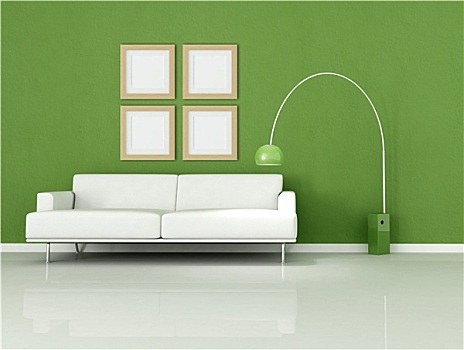 绿色,白色,简约,客厅