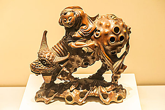 木雕牧童骑牛像,清朝,中国国家博物馆收藏