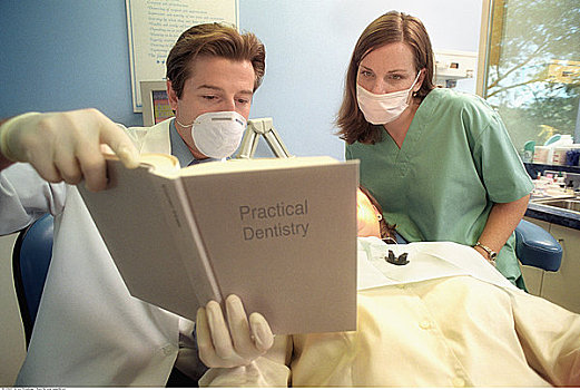 牙医,协助,读,牙科,书本