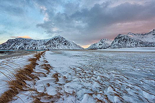 冰冻,风景,罗浮敦群岛,挪威,欧洲