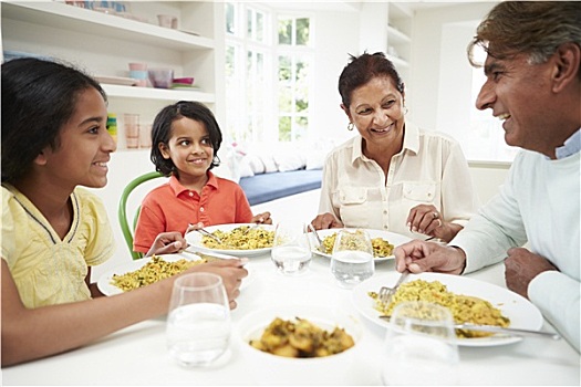 印度,祖父母,孙辈,吃,食物,在家
