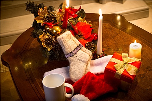 桌子,装饰,蜡烛,圣诞装饰