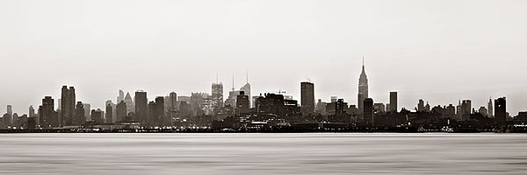 纽约,摩天大楼,剪影,市景,日出