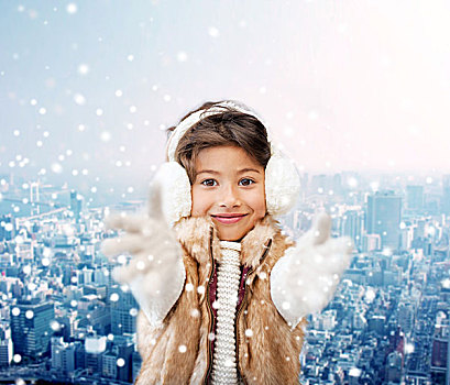 冬天,圣诞节,孩子,高兴,人,概念,微笑,小女孩,衣服