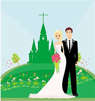 婚礼,情侣,正面,教堂