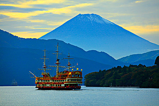 世界文化遗产,湖,游船,胜利,山,富士山