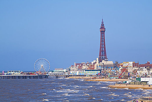 英格兰,兰开夏郡,布莱克浦,风景,海边,中心,码头,塔