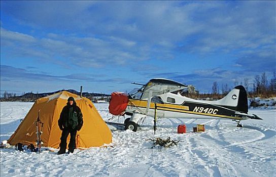 帐蓬,飞机,冰冻,育空河,阿拉斯加,北美