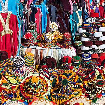 彩色,帽子,衣服,展示,摩洛哥