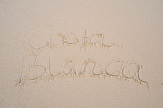 白色海岸,文字,沙子,海滩,西班牙,欧洲