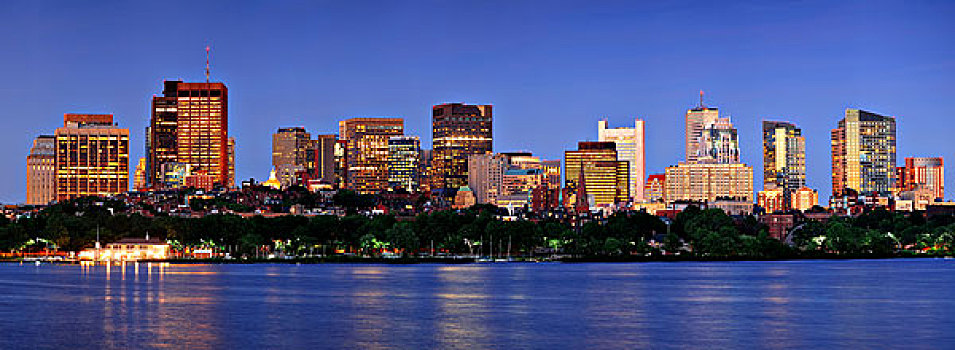 波士顿,夜景,全景
