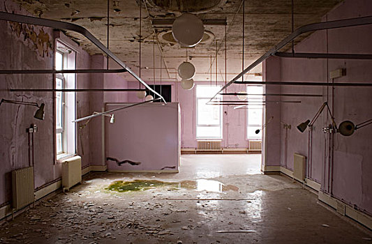 空,粉色,衰败,壁纸,绿色,圆形,亮光,帘,轨道,悬挂,天花板,废弃,梅德斯通,医院,2007年