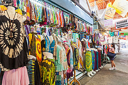 泰国,曼谷,市场,展示,女人,衣服