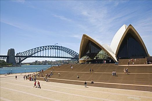澳大利亚,新南威尔士,悉尼,台阶,剧院,海港大桥,小湾