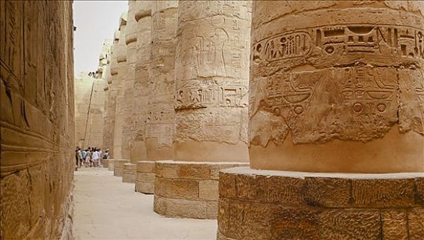 大,柱子,墙壁,绘画,象形文字,卡尔纳克神庙,路克索神庙,埃及,非洲