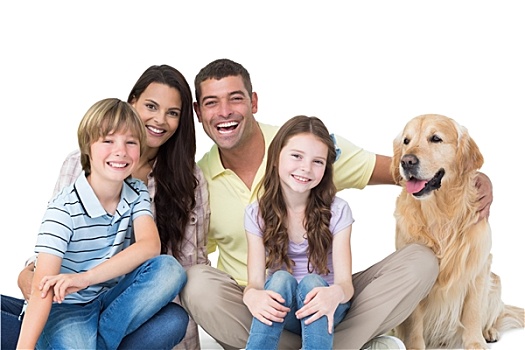 家庭,金毛猎犬,白色背景