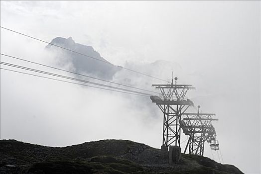 缆车,雾,靠近,山谷,施维茨,瑞士