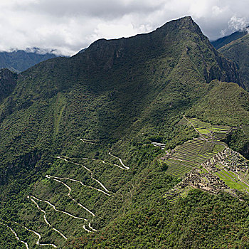 弯路,向上,山,马丘比丘,秘鲁