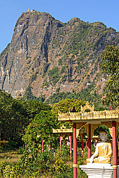 蓝毗尼,花园,佛像,山,克伦邦,缅甸