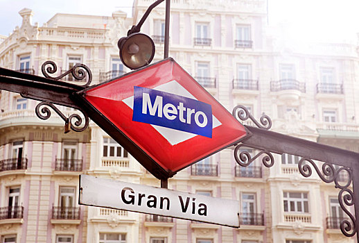 特写,瓷釉,标识,入口,格兰大道,车站,马德里,西班牙