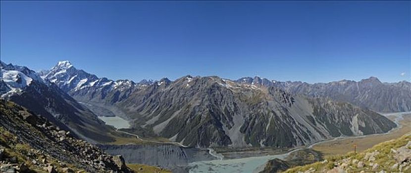 冰河,湖,仰视,库克山,新西兰