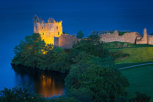 黎明,上方,城堡,尼斯湖,高地,苏格兰