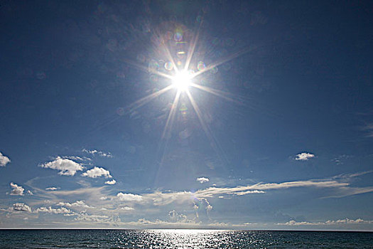 太阳,发光,上方,海洋,迈阿密海滩,佛罗里达,美国