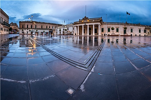 喷泉,圣乔治,广场,下雨,早晨,瓦莱塔市,马耳他