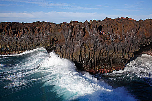 巨大,海浪,岩石海岸,火山地貌,兰索罗特岛,加纳利群岛,西班牙,欧洲