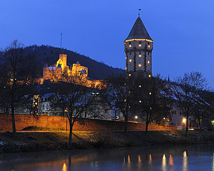 城堡,塔,光亮,圣诞时节,巴登符腾堡,德国