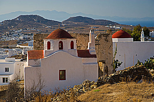 希腊,岛屿,米克诺斯岛,一个,许多,小教堂