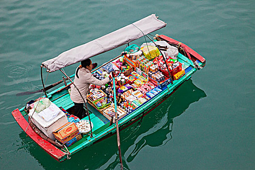 女性,摊贩,水上市场,下龙湾,越南