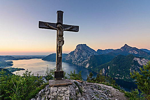 湖,特劳恩湖,山,顶峰,穿过,萨尔茨卡莫古特,上奥地利州,奥地利