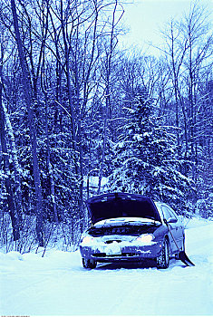 停顿,汽车,路边,冬天,安大略省,加拿大